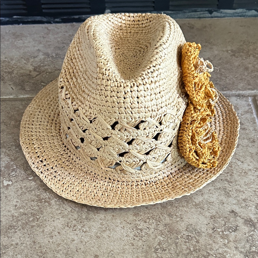 Women’s Straw Fedora Hat with Yellow Accent